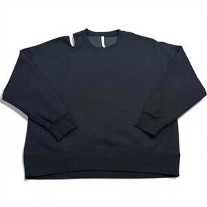 Fabletics Fleece Sweatshirt Womens Size XL Black Crew Neck Pullover Athleisure